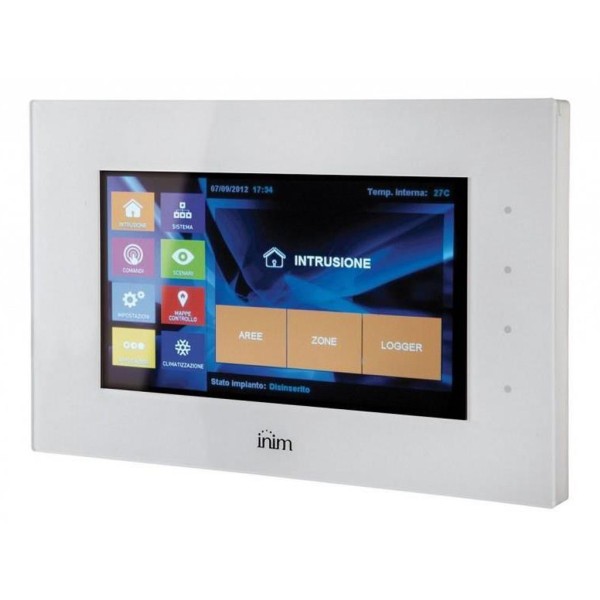 Comprar INIM ALIEN-G-WH Teclado táctil 7”. 800x480. 2 terminales I/O. Incluye caja para montaje empotrado. Color blanco. Grado 3