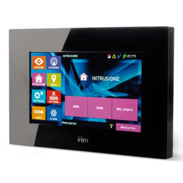 Inim Alien-G-Bl Touch Keyboard 7 ". 800x480. 2 Terminais E / S. Inclui uma caixa de montagem embutida. Cor preta. Grau 3