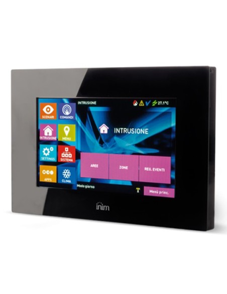 Inim Alien-G-Bl Touch Keyboard 7 ". 800x480. 2 Terminais E / S. Inclui uma caixa de montagem embutida. Cor preta. Grau 3