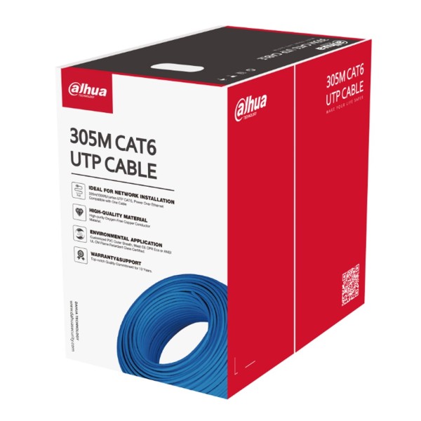 Comprar DAHUA PFM923I-6UN-C (BLUE) Bobina 305mts Cable UTP CAT6 0.53mm Cobre sin Oxigeno CE CPR Eca. Cubierta LSZH Azul PFM923I-