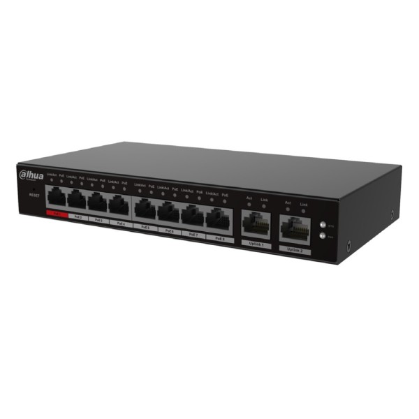 Dahua S4100-8ET2GT-96-C Interruptor Poe 2.0 8 Portas 10/100 + 2RJ45 UpLink Gigabit 96W Gerente em nuvem Layer2