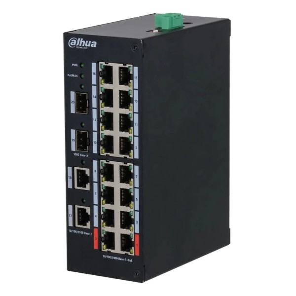 Dahua HS3220-16GT-190 Interruptor endurecido Poe 16 portas Gigabit (2RJ45 + 2SFP) Uplink Gigabit 190W No_gestionable Layer2