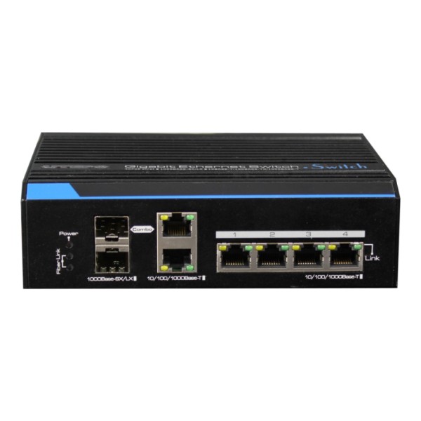 UTEPO UTP7204GE Switch Industrial 4 Portas Gigabit + 2 Uplink Combo Gigabit (2SFP + 2RJ45) Redundante 6KV
