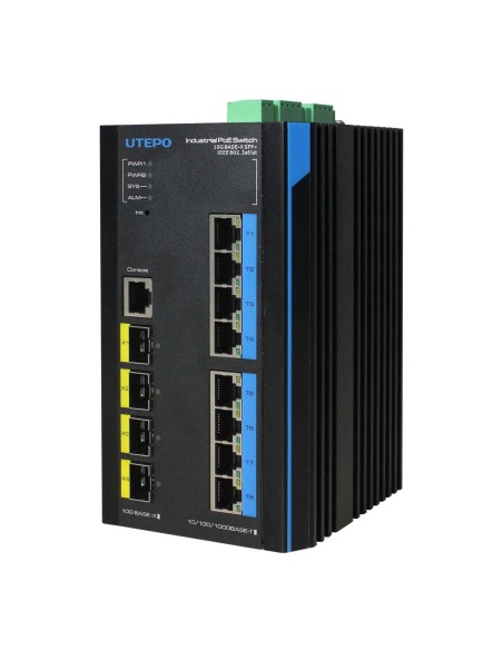 UTEPO UTP7608GE-POE-IE Switch Industrial Relator Fast-Ring Poe 8 Ports Gigabit + 4 UpbLink 10G SFP 240W 802.3AF / A 6KV - Camada