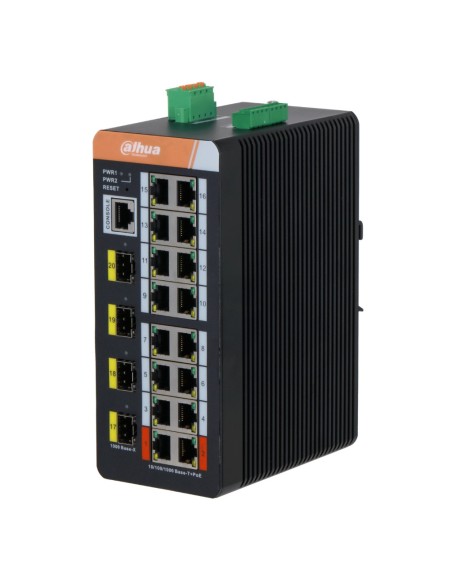 Dahua IS4420-16GT-240 Switch Poe 2.0 Industrial 16 portas Gigabit + 4SFP UpLink Gigabit 240W Managol Layer2