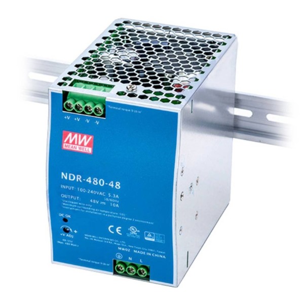 OEM NDR-480-48 CASMAR. Fonte de alimentação 48VDC / 480W -20º + 70ºC. Industrial DIN rail.