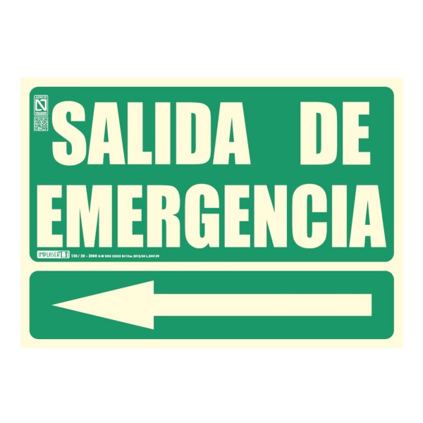Comprar IMPLASER EV222N-A4 Señal Salida de Emergencia con flecha izquierda 21x29,7cm EV222N-A4