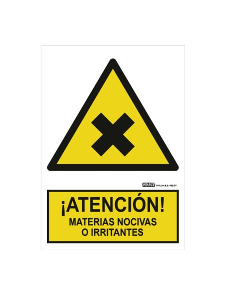 Implaser ATENÇÃO DO SINAL AD14-A4! Materiais prejudiciais ou irritantes 29,7x21cm