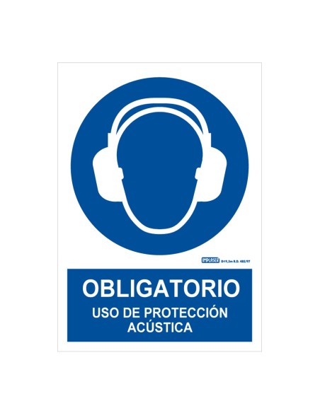 Implaser OB16-A4 Sinal Obrigatório usando a proteção acústica 29,7x21cm