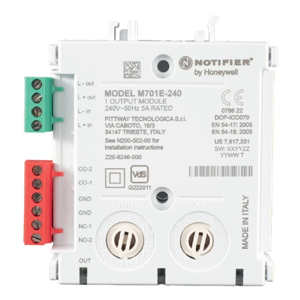 Módulo de controle endereçável M701E-240 NOTIFIER M701E-240 240VCA para montagem de superfície. Protocolos clipe e opala