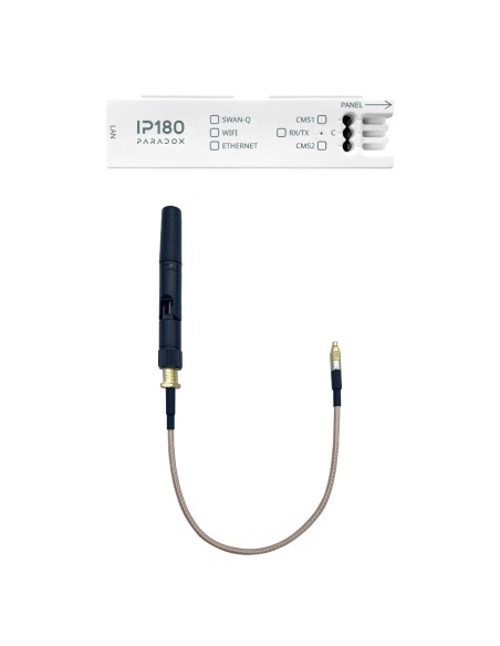 Módulo de Internet do Paradox IP180, MQTT, quatro receptores, Ethernet e Wi-Fi. Antena WiFi incluída. Grau 3