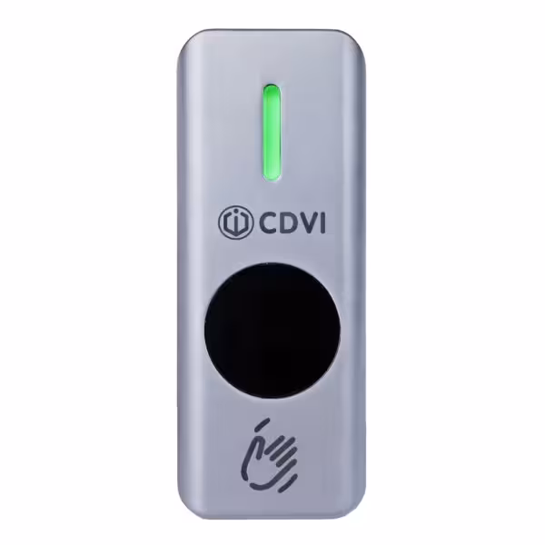 Comprar CDVI RTE-AIR CDVI. Pulsador sin contacto IR estrecho en acero inox IP68 80x32x23mm. Sensor 3-15cm temporizador LED bicol