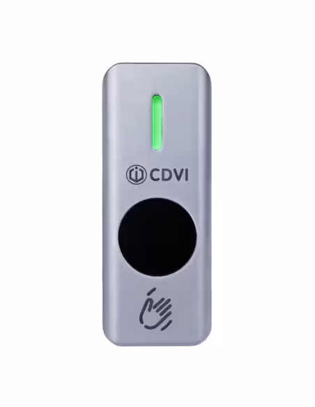 Comprar CDVI RTE-AIR CDVI. Pulsador sin contacto IR estrecho en acero inox IP68 80x32x23mm. Sensor 3-15cm temporizador LED bicol