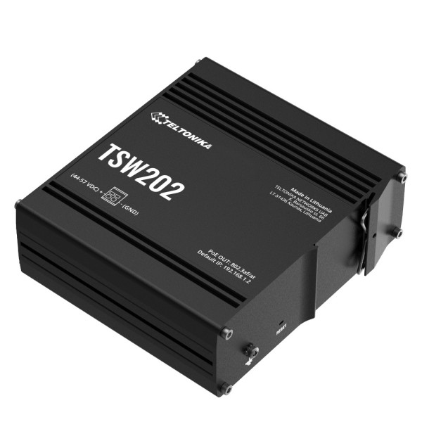 Acheter TELTONIKA TSW202 TELTONIKA. Switch industriel Gigabit L2+ (gérable) 8xRJ45 PoE+ (max 240 W) + 2xSFP Gigabit. Max 250 m