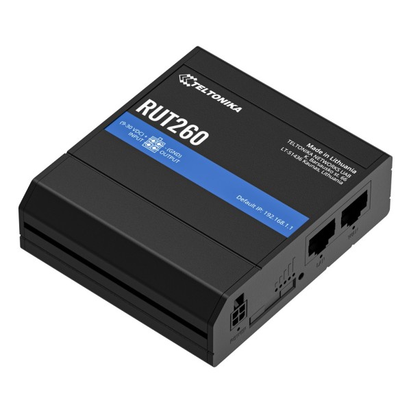 Teltonika Rut260 Router Teltonika Industrial 4G LTE 1XSIM WI-FI4 2XRJ45 1XDigital I / O
