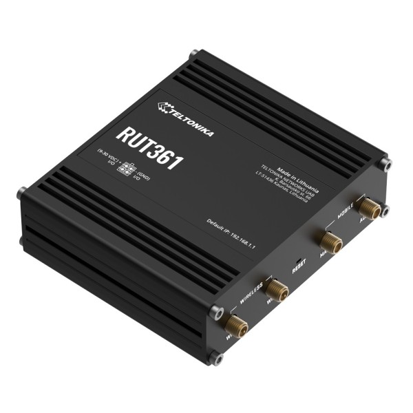 Teltonika Rut361 Teltonika. Roteador Ind. Cat6 LTE (3G / 4G) Max 50 / 300Mbps. 2E / 2S 2XRJ45 1XSIM WIFI 24GHZ ALIM. 4PIN 9-30V 