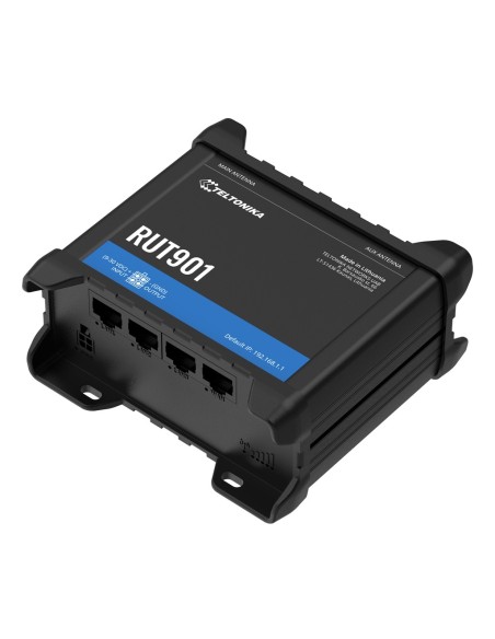 Teltonika Rut901 Teltonika. Ind Indit Router. CAT4 LTE (2G / 3G / 4G) Max 150Mbps. 3E / 3S 4xRJ45 2xSim WiFi 24GHz Alim. 4PIN 9-