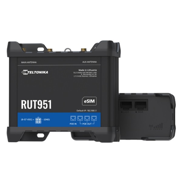 Teltonika Rut951-PoE + (PSU) Roteador Teltonika Industrial 4G LTE 2XSIM ESIM WI-FI4 4XRJ45 PoE + (com PSU 62W)
