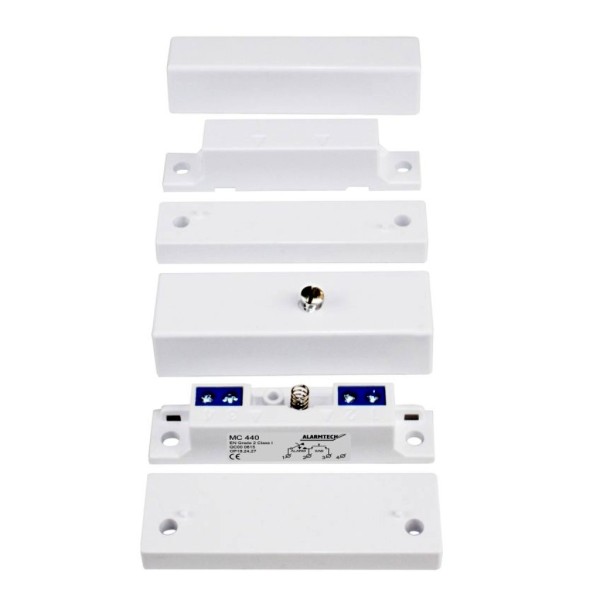 Contato AlarmTech MC440 para montagem de superfície, função NC, sistema anti-dimule, conexão roscada