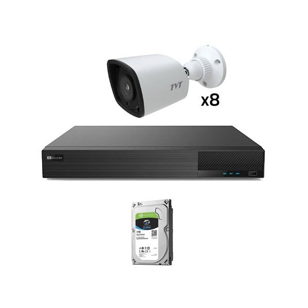 TVT TVT-126 KIT_TVT_1080_4 KIT CCTV 8 Câmeras Bullet Preconfigurado TVT 1080p