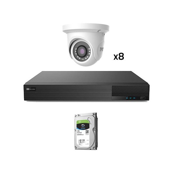 Acheter TVT TVT-127 Kit de vidéosurveillance CCTV préconfiguré avec 8 caméras dôme TVT 1080p