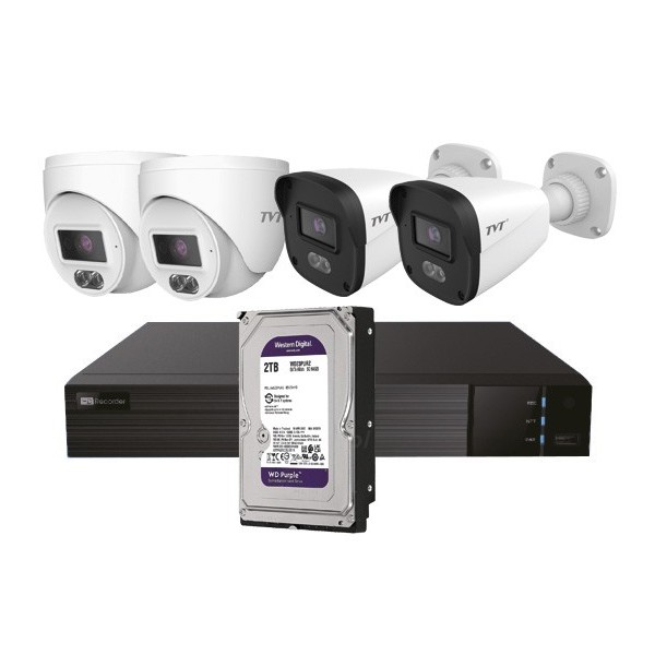 TVT TVT-347 KIT Bullet / Domo IP TVT 4CH Kit CCTV IP NVR 4CH POE + 2 cúpulas 4MP 2.8mm + 2 balas 4mp 2.8mm + HD2TB
