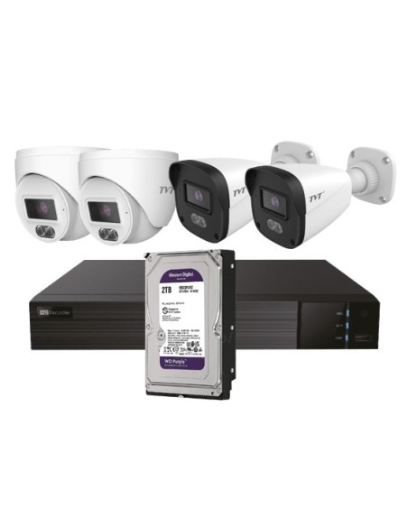 Comprar TVT TVT-347 Kit CCTV IP NVR 4CH PoE + 2 Domos 4MP 2.8mm + 2 Bullets 4MP 2.8mm + HD2TB KIT BULLET/DOMO IP TVT 4CH