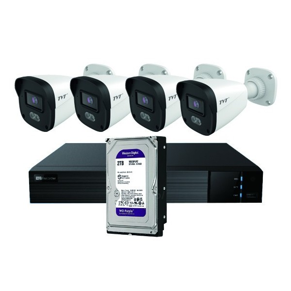TVT TVT-348 KIT Bullet IP TVT 4CH Kit CCTV IP NVR 4CH PoE + 4 Balas 4mp 2.8mm + HD2TB