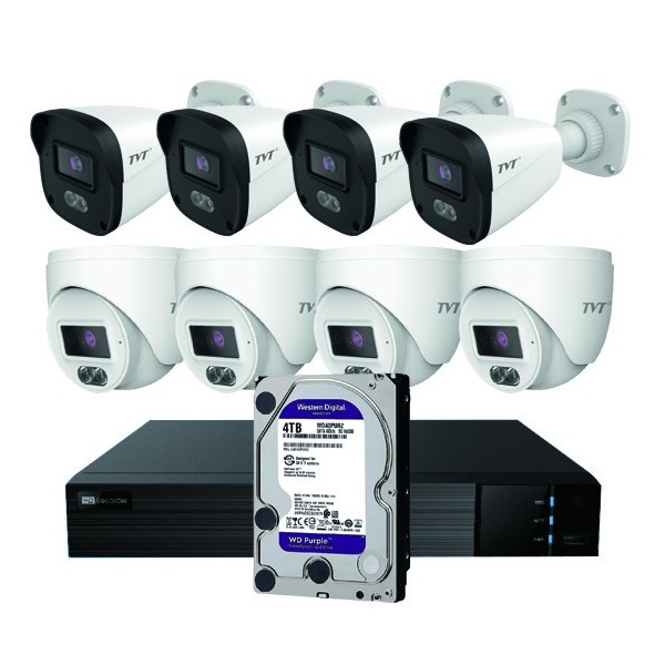 TVT TVT-349 KIT Bullet / Domo IP TVT 8CH Kit CCTV IP NVR 8CH PoE + 4 Domos 4MP 2.8mm + 4 balas 4mp 2.8mm + HD4TB