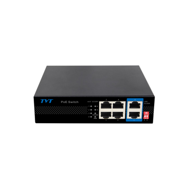 Comprar TVT TVT-331 Switch PoE de 4 puertos 10/100 +2 Puertos RJ45 10/100 con IA TD-B2204S1-PEU