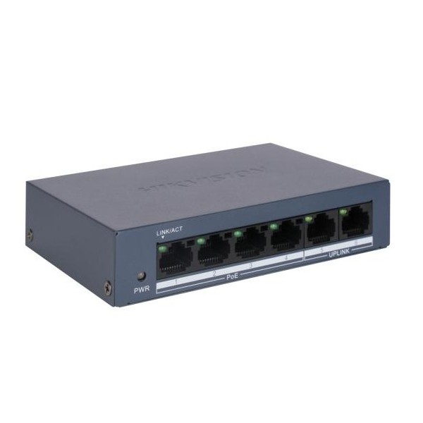 Transmissão de Hikvision e exibição HIK-T & D-59 DS-3E0106MP-E / M Switch PoE não gerenciado Fast Ethernet 4 portas 100Mbps