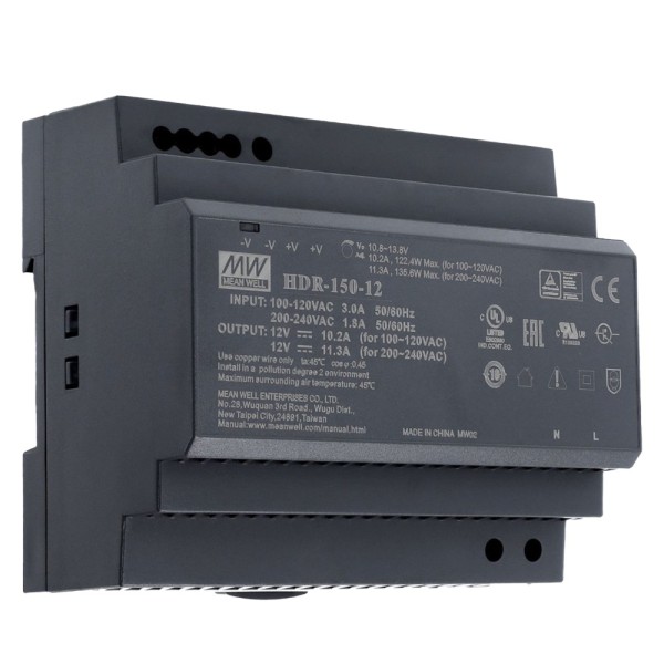 AKUVOX-AK-HDR-150-12-Fuente de alimentación - Salida 12 V / 10 A / 150 W - 2 salidas - 178 (An) x 97 (Al) x 38 (Fo) mm - Montaje