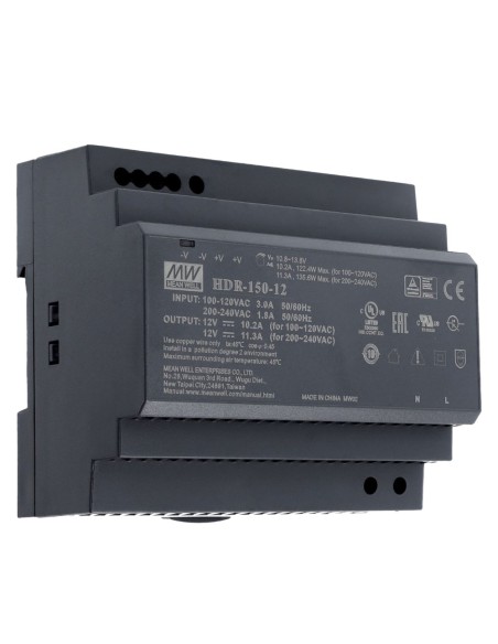 AKUVOX-AK-HDR-150-12-Fuente de alimentación - Salida 12 V / 10 A / 150 W - 2 salidas - 178 (An) x 97 (Al) x 38 (Fo) mm - Montaje