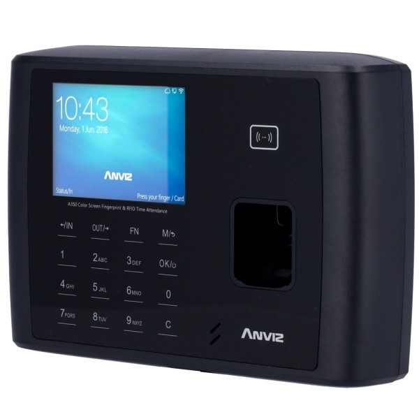 ANVIZ A350-BT-WIFI Controle de presença - Pegada, cartão EM / MF e PIN - 3.000 usuários | 100.000 registros - TCP / IP, Wi-Fi, B