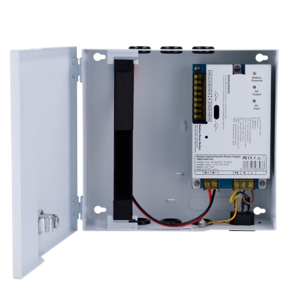 Acheter OEM AC-12DC5A-BAT7AH Alimentation pour contrôle d’accès - Configurable NO/NC - Sortie DC 11-14V / 5A / 60W - Boîtier en 