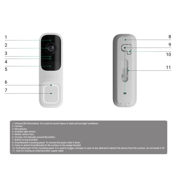 AJAXCCTV AJ-Doorbelb-4-W Doorbell 4 MP com Detector AI - Pir integrado variando até 4 m - áudio bidirecional com cancelamento D