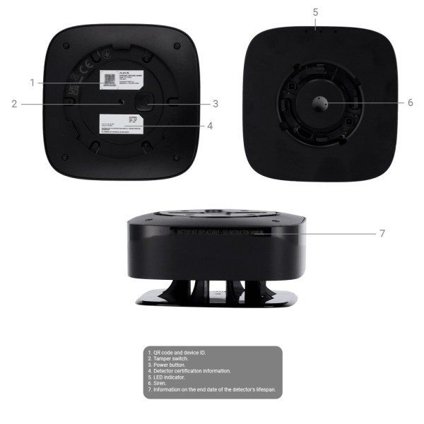 Kaufen AJAX AJ-FIREPROTECT2-C-SB-B CO-Melder – integrierte Batterien – drahtlos 868 MHz Jeweller – integrierte 85-dB-Sirene