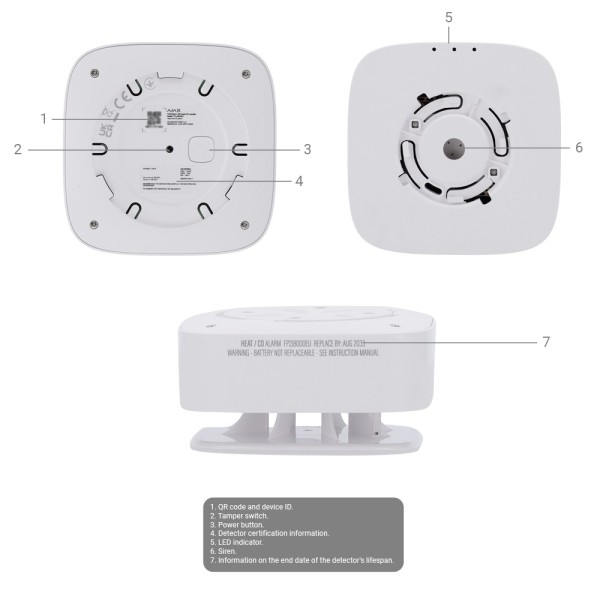 Acquista AJAX AJ-FIREPROTECT2-C-SB-W Rilevatore di CO - Batterie integrate - Wireless 868 MHz Jeweller - Sirena integrata da 85 
