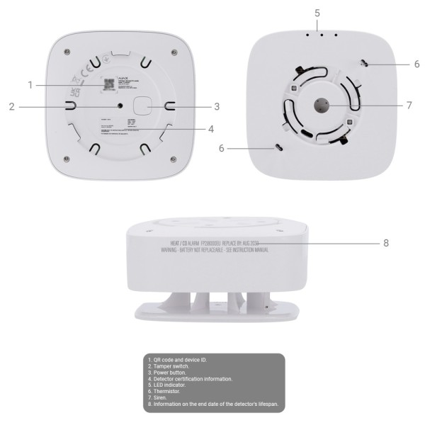Kaufen AJAX AJ-FIREPROTECT2-HC-SB-W Thermogeschwindigkeits- und CO-Melder – integrierte Batterien – drahtlos 868 MHz Jeweller – 