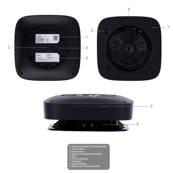 Ajax AJ-FireProtect2-HS-RB-B Detector de fumaça e Thermovel - Baterias Substituíveis - Wireless 868 MHz Jeweler - Sir