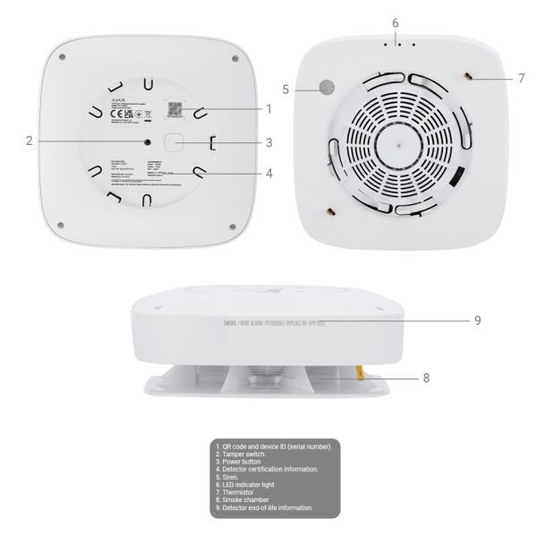 AJAX AJ-FireProtect2-HS-RB-W Detector de fumaça e Thermovel - Baterias Substituíveis - Wireless 868 MHz Joalheiro - Sir