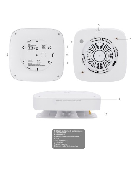 AJAX AJ-FireProtect2-HS-RB-W Detector de fumaça e Thermovel - Baterias Substituíveis - Wireless 868 MHz Joalheiro - Sir