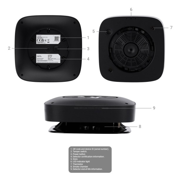 Ajax AJ-FireProtect2-HS-SB-B Detector de fumaça e Thermovel - Baterias Integradas - Wireless 868 MHz Jeweler - Sirene