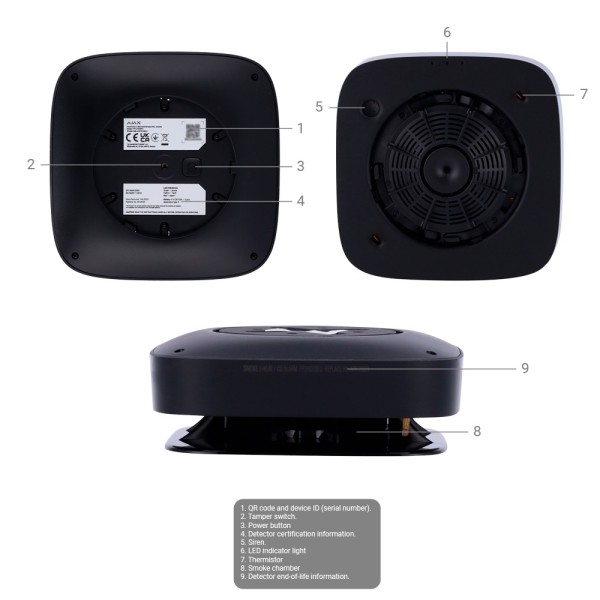 Comprar AJAX AJ-FIREPROTECT2-HSC-RB-B Detector de humo, termovelocimétrico y CO - Baterías reemplazables - Inalámbrico 868 MHz J