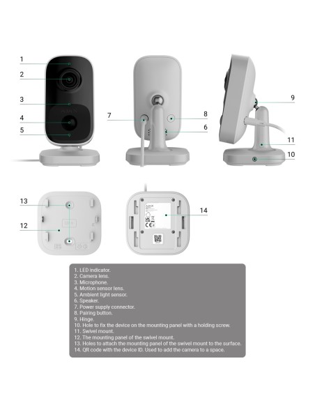 AJAXCCTV AJ-IndoorCam-4-B Cabo de Cabo IP 4 MP - Detecção de Objectos por IA - IR 8 m / Detecção pir até 4 m - Áudio Bidirecci