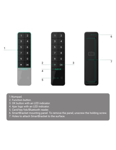 Teclado AJAX AJ-Keystopreuto-GRA para o IP66 / IK08 ao ar livre com leitor RFID - Armado / Total desarmamento ou Grupos - Autent