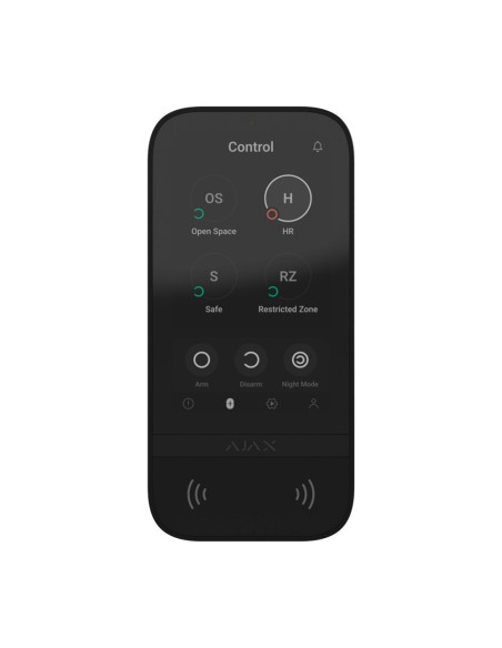 AJAX AJ-KeyPadTouchScreen-B teclado de tela de toque e RFID - Grau 2 - Wireless 868 MHz Joalheiro - Total Armado / Desarmado