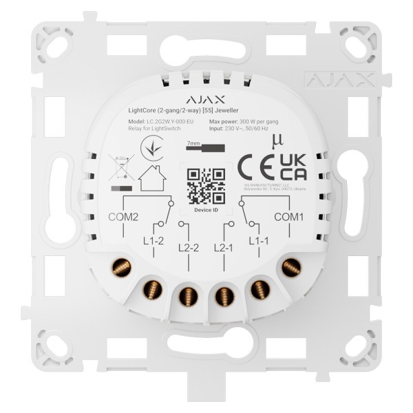 Acheter AJAX AJ-LIGHTCORE-2G2W Relais interrupteur intelligent double et commutable - Sans fil 868 MHz Jeweller - Portée de comm