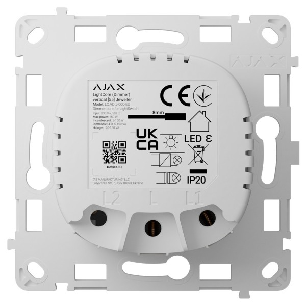 Comprar AJAX AJ-LIGHTCORE-DIMMER-VERT Relé interruptor de luz inteligente regulable - Inalámbrico 868 MHz Jeweller - Alcance de 