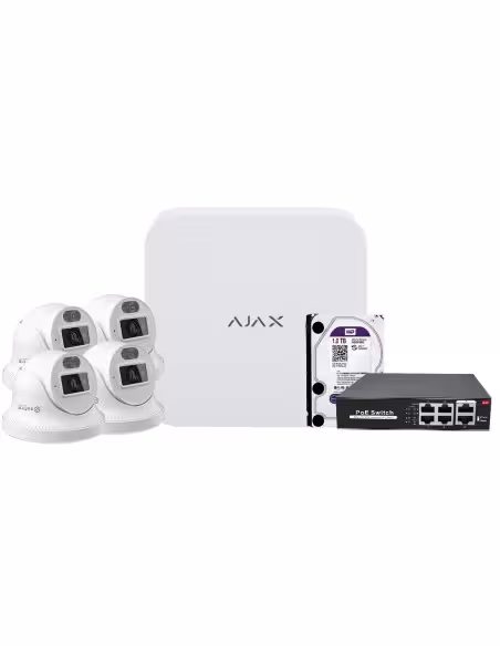Comprar AJAX AJ-NVRKIT108T-4 Kit de videovigilancia Ajax - Grabador Ajax de 8 canales   - 4 cámaras turret de 4 Mpx Safire Smart
